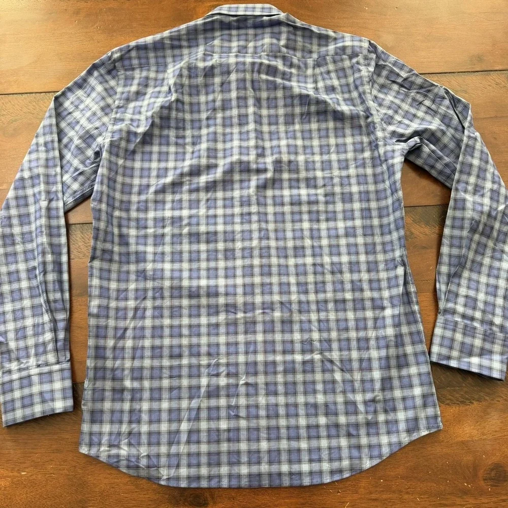 Scott Barber Shirt Mens Medium Blue Plaid 100% Cotton‎ Long Sleeve Button Up